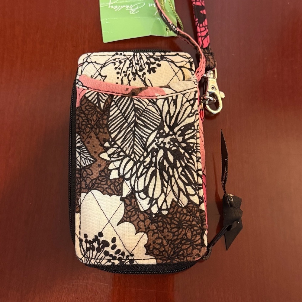 Vera Bradley Pink Floral Quilted Wristlet Wallet with Zipper and Wrist Strap - Picture 2 of 5